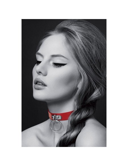 Collier Fetish rouge avec anneau - Bijoux Pour Toi